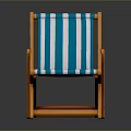 Blue And White Striped Folding Chair With Orange Wooden Frame