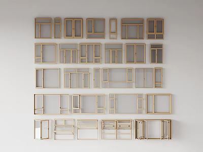 Wooden Frames Wall Decor With Various Shapes Sizes Arranged On White Wall 3d model