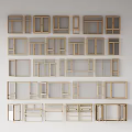 Wooden Frames Wall Decor With Various Shapes Sizes Arranged On White Wall