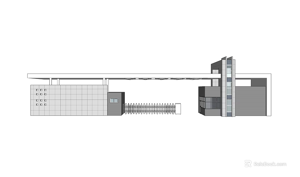 Modern Entrance Gate With Gray Wall Panels And Metal Gate Structure 3d model 