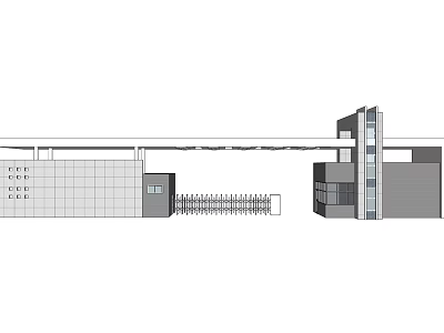 Modern Entrance Gate With Gray Wall Panels And Metal Gate Structure 3d model