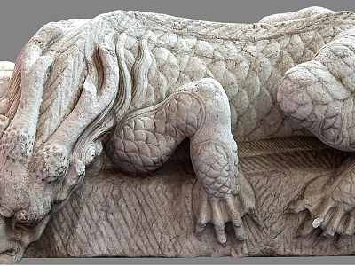 Traditional Carved Stone Dragon Sculpture With Intricate Scales And Claws 3d model