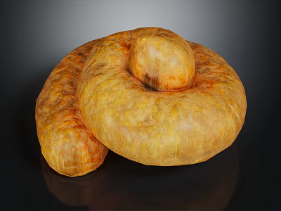 Two Golden Brown Textured Donuts Placed on Black Background Surface 3d model