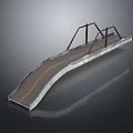 Modern Bridge Structure Featuring Curved Concrete Deck Yellow Lane Lines And Red Metal Supports