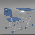 Blue Student Desk With White Frame Matching Chair And Small Basket