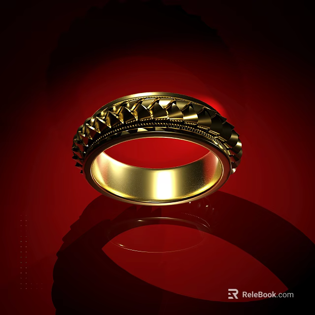 Elegant Shiny Gold Ring With Intricate Decorative Patterns On Red Background 3d model 