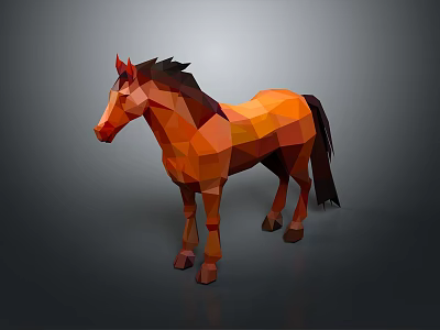 Low Poly Horse 3D Model With Orange And Brown Geometric Design 3d model