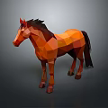 Low Poly Horse 3D Model With Orange And Brown Geometric Design 3d model