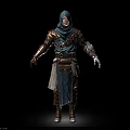 A Man Wearing Hooded Blue Cloak Brown Armor Leather Belt Boots Isolated On Dark Background