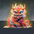 Colorful Dragon Landscape Sculpture With Vibrant Flames Cloud Base And Shiny Reflection