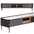Modern Wooden TV Stand With Marble Top And Metal Accents Storage Drawers Open Shelves