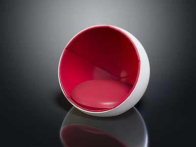 Single Sofa With Round Design Red Interior White Exterior And Black Reflective Surface 3d model