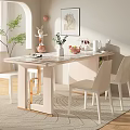 Elegant Modern Dining Table Set With Marble Top White Chairs On Carpet And Decorative Items