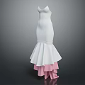 Elegant White Mermaid Dress with Pink Layered Skirt and Sleeveless Design