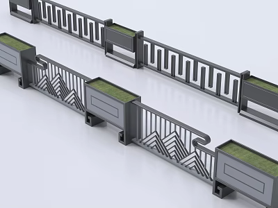 Modern Railing Design With Geometric Patterns And Green Planter Boxes 3d model