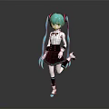 Anime Style Virtual Character Standing Pose With Teal Twin Tails Black White Outfit