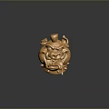 Glossy Bronze Dragon Head Sculpture With Detailed Facial Features And Horns