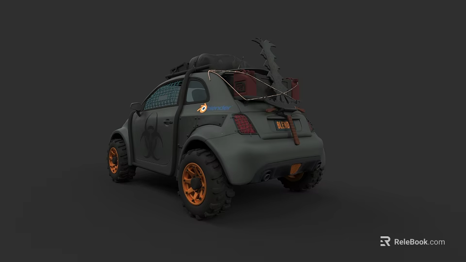 Gray Modified Off Road Car With Orange Wheels And Roof Rack Gear 3d model 