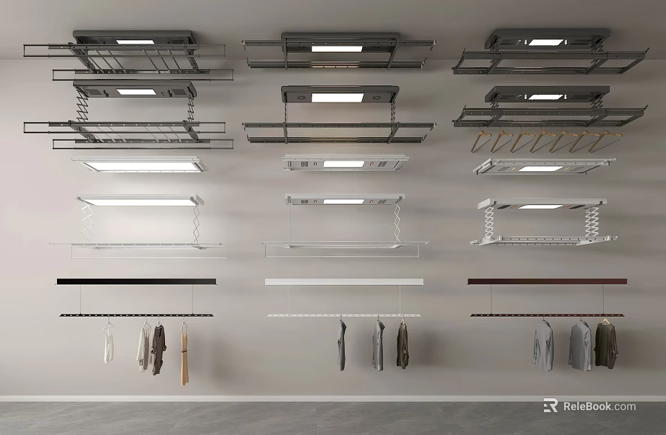 Modern Clothes Hangers With Various Designs And Wall Mounted Ceiling Styles 3d model 