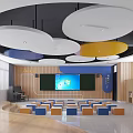 School Modern Classroom With Colorful Ceilings Seats Piano And Screens