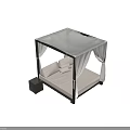 Rattan Four Poster Double Bed With White Canopy Curtains Mattress And Side Nightstand