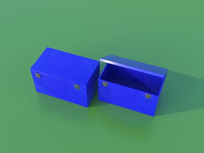 Two Blue Boxes One Closed and One Open Placed on Green Background 3d model