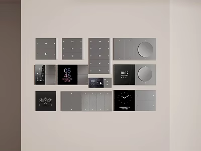 Modern Switch Panels with Digital Display Time Temperature and Smart Control Functions on Wall 3d model