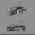 Modern Dining Table Set With Marble Top Four Chairs And Decorative Plant 3d model