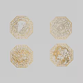 Elegant Golden Octagonal Carvings Featuring Traditional Dragons Phoenixes Openwork Design 3d model