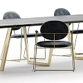Modern Rectangular Dining Table Set With Grey Upholstered Chairs And Gold Metal Frames 3d model