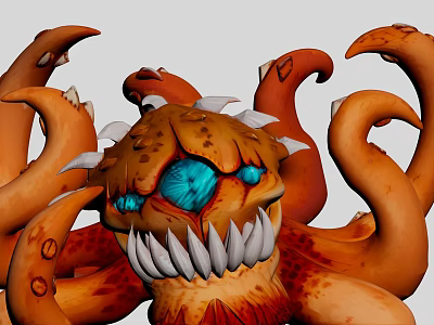 Game Movie Character Orange Octopus Monster With Blue Eyes Sharp Teeth And Tentacles 3d model