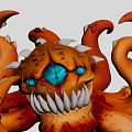 Game Movie Character Orange Octopus Monster With Blue Eyes Sharp Teeth And Tentacles