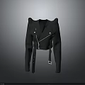 Black Cropped Leather Jacket With Epaulettes Zipper And Belt Buckle Design Details