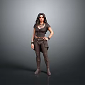 Woman In Dark Top And Pants With Boots Necklace And Belt Standing In Casual Pose