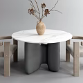 Modern Round Dining Table Set With Marble Tabletop And Two Curved Armchairs 3d model