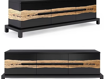 Modern Black Dresser With Wood Grain Accent And Multiple Drawers Design 3d model