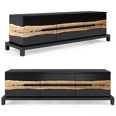 Modern Black Dresser With Wood Grain Accent And Multiple Drawers Design 3d model