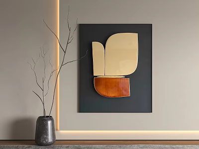 Modern Interior Decor With Geometric Wall Art Vase And LED Light Strip 3d model