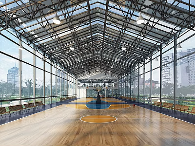 Modern Indoor Basketball Hall Herringbone Top 3d model