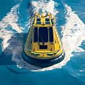Yellow Amphibious Yacht Navigating Blue Ocean Waters 3d model