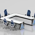 Modern Conference Room Interior Design With Geometric Table Blue Ergonomic Chairs And White Surface