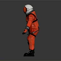 Man In Red Spacesuit With White Helmet And Red Visor Standing In Futuristic 3D Render