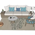 Sofa Coffee Table Combination With Striped Pillows Accent Chair And Patterned Area Rug 3d model