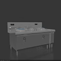 Stainless Steel Commercial Kitchen Appliance With Multiple Cooking Pots And Storage Cabinets