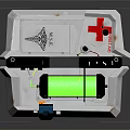 Medical Device with Green Cylindrical Component Red Cross Symbol and White Orange Base