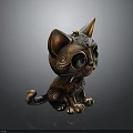 Bronze Cat Figurine With Intricate Patterns Large Eyes And Decorative Design