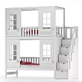 Modern White Children's Bunk Bed With Staircase Drawers And Window Details