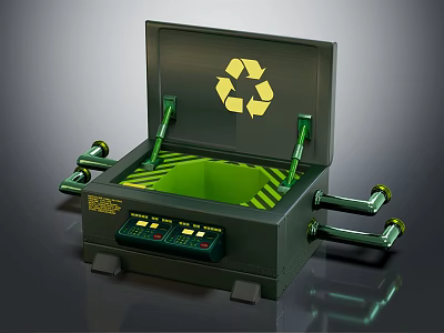 Green Recycling Equipment With Open Lid Recycle Symbol And Control Panel 3d model