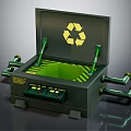 Green Recycling Equipment With Open Lid Recycle Symbol And Control Panel