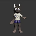 Cute Grey Cartoon Cat Game Movie Character In White T shirt And Blue Shorts
